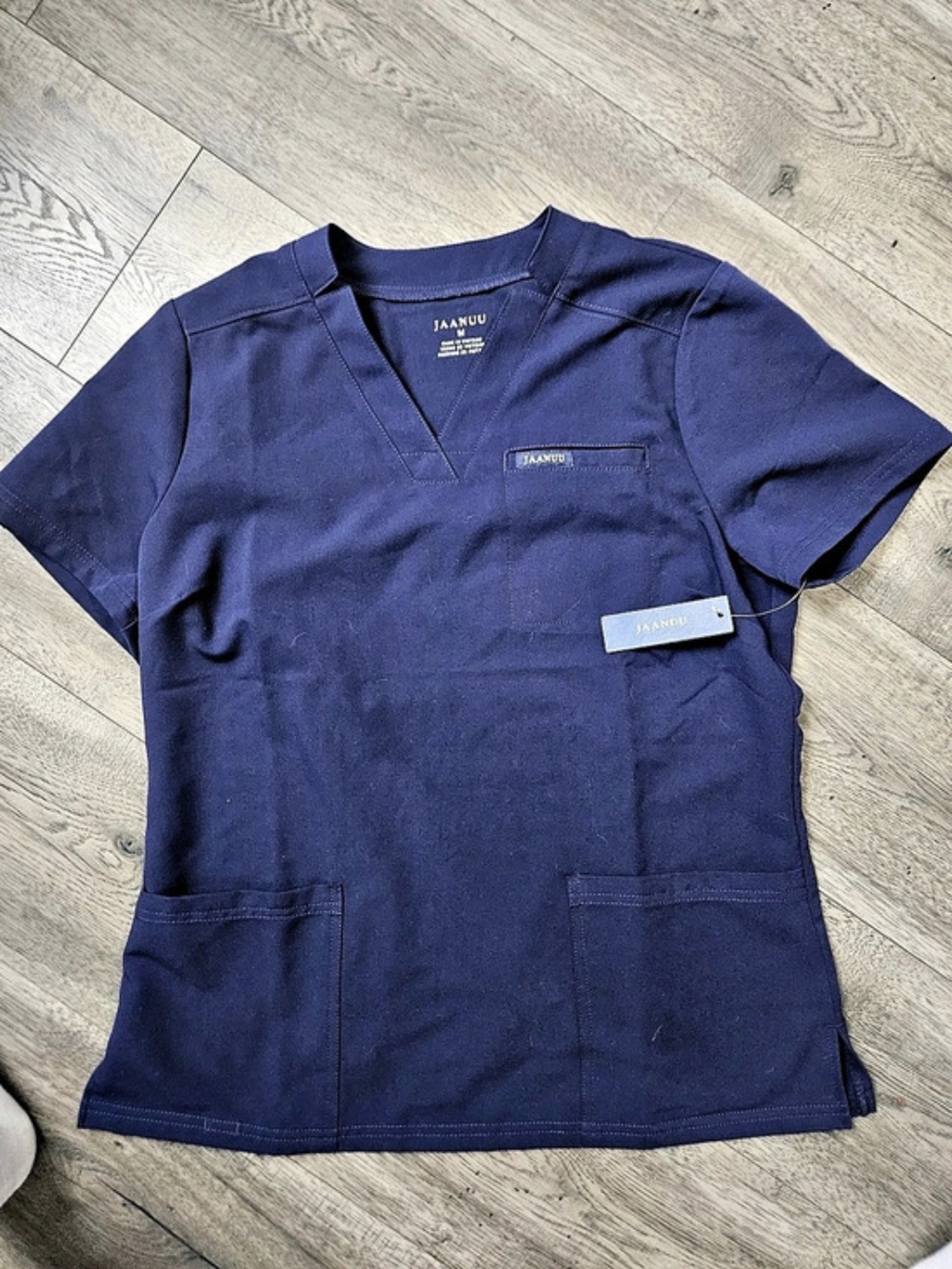 Jaanuu Helia Slim Notched V-Neck Scrub Top Navy Blue Medium